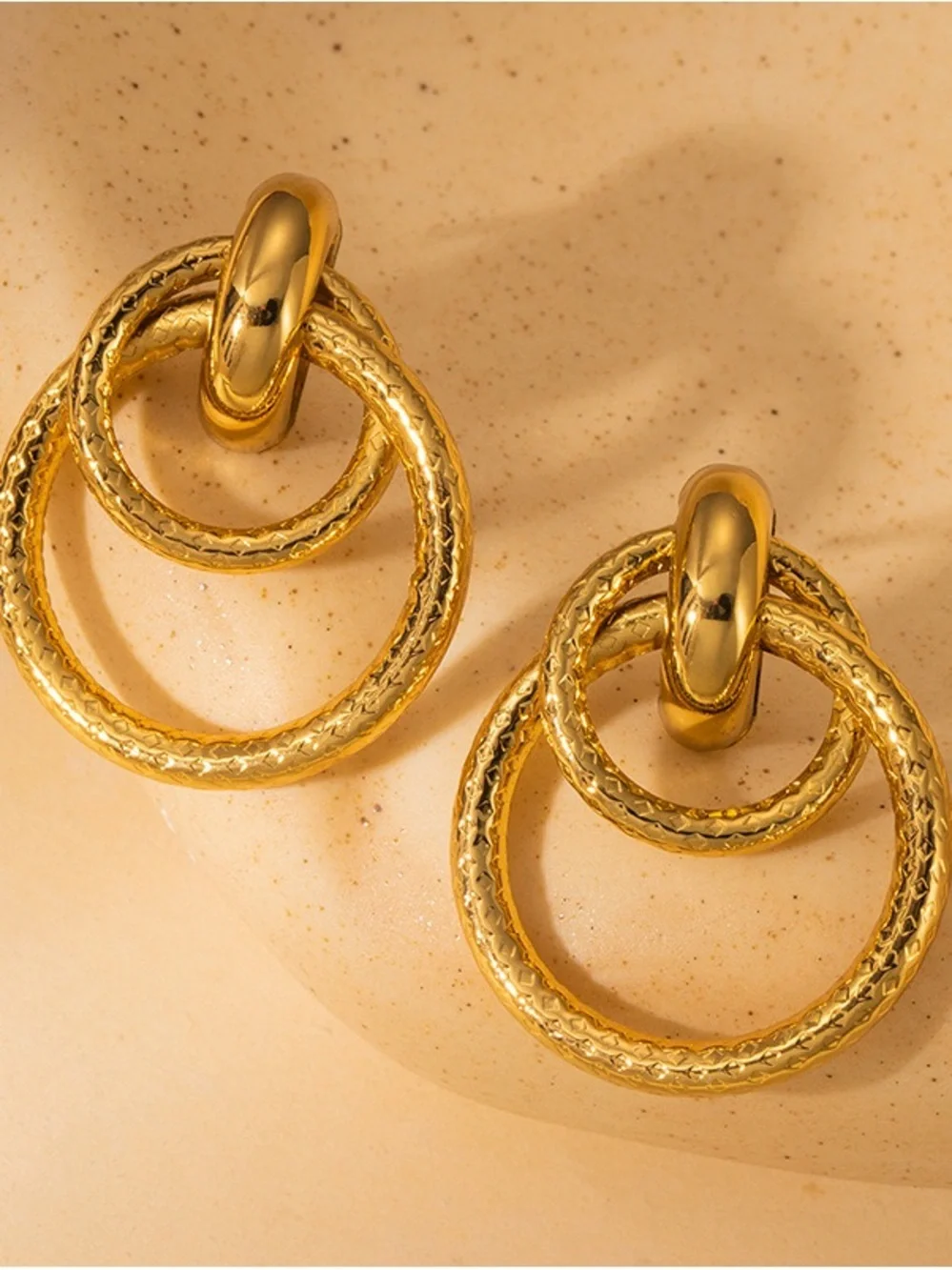 Stainless Steel Gold Double Hoop Drop Earrings - Elegant Women Jewelry